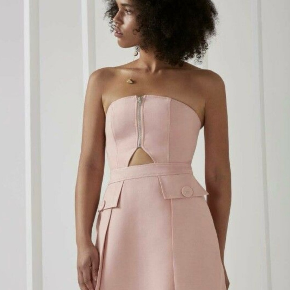 C/MEO Collective Pink Strapless Pleated Cocktail Dress